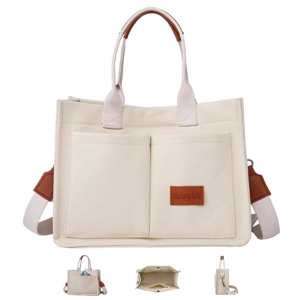 Large Canvas Tote Bag With Multi-Pocket Canvas Messenger Bag And :O